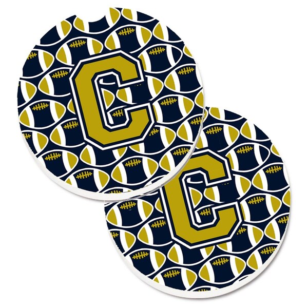 Carolines Treasures Letter C Football Blue and Gold Set of 2 Cup Holder Car Coaster CJ1074-CCARC - main